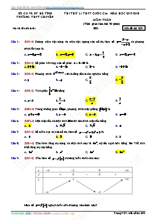 Đề thi thử đại học Lần 2 môn Toán Lớp 12 - Năm học 2017-2018 - Trường THPT chuyên Hà Tĩnh