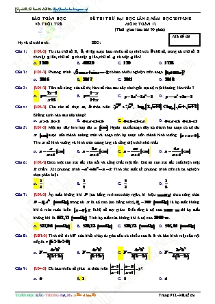 Đề thi thử đại học Lần 5 môn Toán Lớp 12 - Năm học 2017-2018