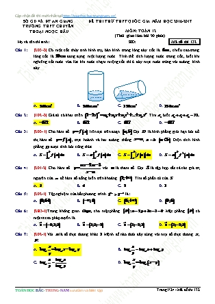 Đề thi thử kì thi Trung học phổ thông quốc gia môn Toán Lớp 12 - Mã đề thi 132 - Năm học 2016-2017 - Trường THPT Thoạt Ngọc Hầu