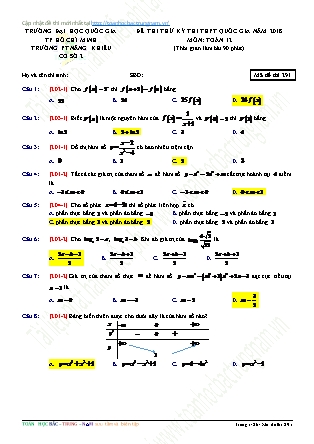 Đề thi thử kì thi Trung học phổ thông quốc gia môn Toán Lớp 12 - Mã đề thi 291