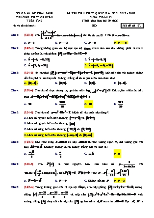 Đề thi thử kì thi Trung học phổ thông quốc gia môn Toán Lớp 12 - Mã đề thi 132 - Năm học 2017-2018 - Trường THPT Thái Bình