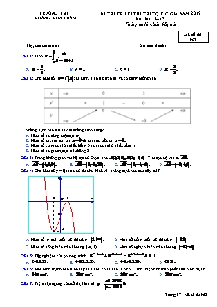 Đề thi thử kì thi Trung học phổ thông quốc gia môn Toán Lớp 12 - Đề số 4 - Năm học 2018-2019 - Trường THPT Hoàng Hoa Thám