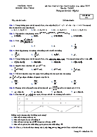 Đề thi thử kì thi Trung học phổ thông quốc gia môn Toán Lớp 12 - Đề số 3 - Năm học 2018-2019 - Trường THPT Hoàng Hoa Thám