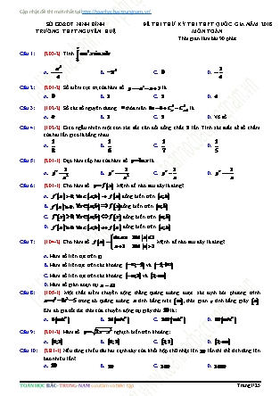 Đề thi thử kì thi Trung học phổ thông quốc gia môn Toán Lớp 12 - Trường THPT Nguyễn Huệ