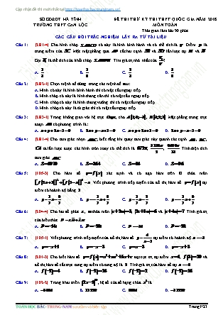 Đề thi thử kì thi Trung học phổ thông quốc gia môn Toán - Trường THPT Can Lộc