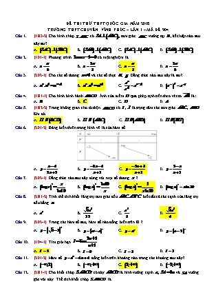 Đề thi thử Trung học phổ thông môn Toán Lớp 12 - Mã đề thi 904 - Trường THPT chuyên Vĩnh Phúc