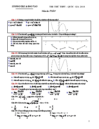 Đề thi thử Trung học phổ thông môn Toán Lớp 12 - Năm học 2017-2018