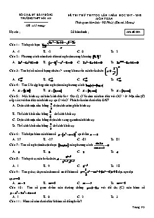 Đề thi thử Trung học phổ thông quốc gia Lần 1 môn Toán Lớp 12 - Đề số 4 - Năm học 2017-2018 - Trường THPT Hải An