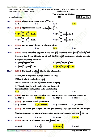 Đề thi thử Trung học phổ thông quốc gia Lần 1 môn Toán Lớp 12 - Năm học 2017-2018 - Trường THPT Kinh Môn