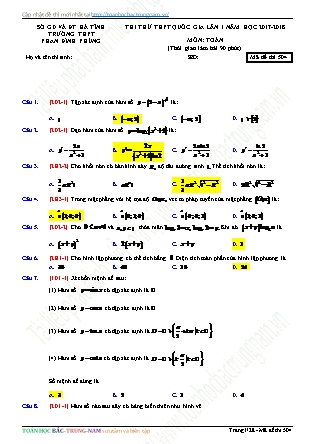 Đề thi thử Trung học phổ thông quốc gia Lần 1 môn Toán Lớp 12 - Năm học 2017-2018 - Trường THPT Phan Đình Phùng