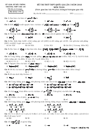 Đề thi thử Trung học phổ thông quốc gia Lần 2 môn Toán Lớp 12 - Đề số 4 - Năm học 2017-2018 - Trường THPT Hải An