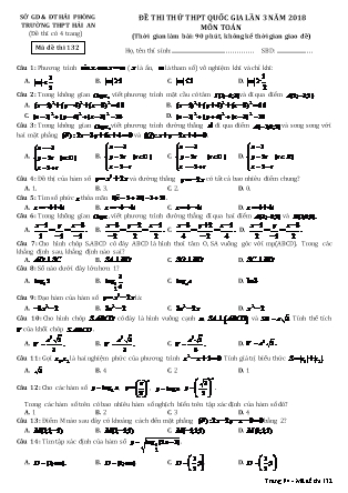 Đề thi thử Trung học phổ thông quốc gia Lần 2 môn Toán Lớp 12 - Đề số 1 - Năm học 2017-2018 - Trường THPT Hải An