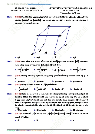 Đề thi thử Trung học phổ thông quốc gia Lần 2 môn Toán Lớp 12 - Trường THPT Lam Sơn