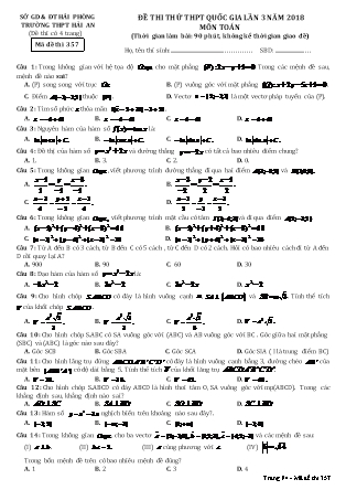 Đề thi thử Trung học phổ thông quốc gia Lần 2 môn Toán Lớp 12 - Đề số 3 - Năm học 2017-2018 - Trường THPT Hải An