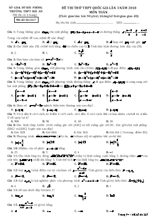 Đề thi thử Trung học phổ thông quốc gia Lần 2 môn Toán Lớp 12 - Đề số 2 - Năm học 2017-2018 - Trường THPT Hải An