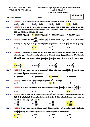 Đề thi thử Trung học phổ thông quốc gia Lần 3 môn Toán Lớp 12 - Năm học 2017-2018 - Trường THPT Lê Xoay