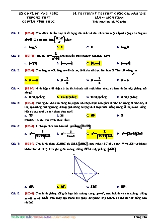Đề thi thử Trung học phổ thông quốc gia Lần 4 môn Toán Lớp 12 - Năm học 2016-2017 - Trường THPT Vĩnh Phúc