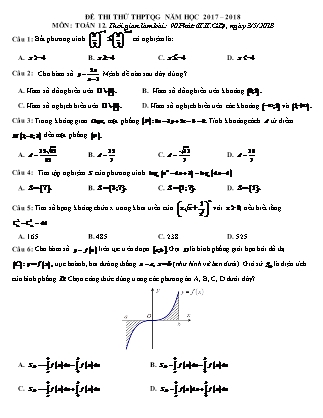 Đề thi thử Trung học phổ thông quốc gia môn Toán 12 - Năm học 2017-2018 (Bản đẹp)