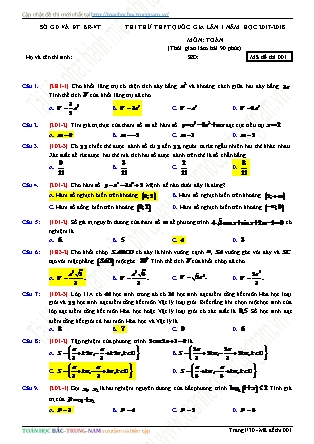 Đề thi thử Trung học phổ thông quốc gia môn Toán Khối 12 - Năm học 2017-2018