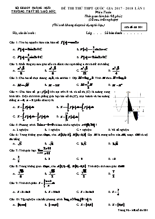 Đề thi thử Trung học phổ thông quốc gia môn Toán Lớp 12 - Đề số 1 - Năm học 2017-2018 - Trường THPT Mộ Đức