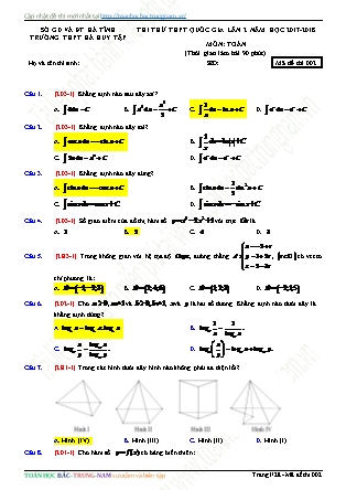 Đề thi thử Trung học phổ thông quốc gia môn Toán Lớp 12 - Đề số 2 - Năm học 2017-2018 - Trường THPT Hà Huy Tập