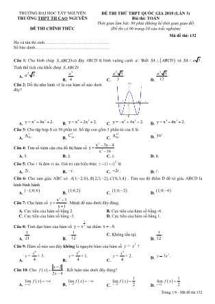 Đề thi thử Trung học phổ thông quốc gia môn Toán Lớp 12 - Đề số 2 - Trường THPT Cao Nguyên