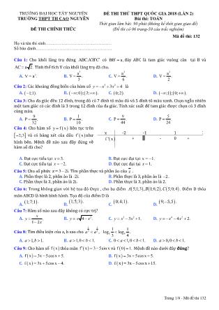 Đề thi thử Trung học phổ thông quốc gia môn Toán Lớp 12 - Đề số 1 - Trường THPT Cao Nguyên