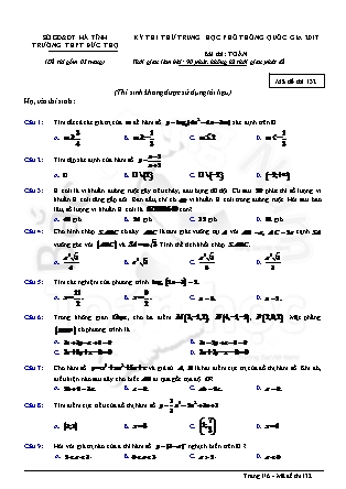 Đề thi thử Trung học phổ thông quốc gia môn Toán Lớp 12 - Học kì I - Năm học 2017-2018 - Trường THPT Đức Thọ