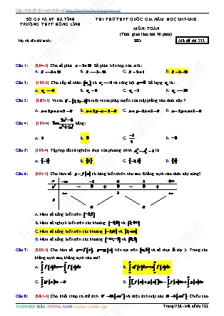 Đề thi thử Trung học phổ thông quốc gia môn Toán Lớp 12 - Mã đề thi 322 - Năm học 2017-2018 - Trường THPT Hồng Lĩnh