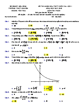 Đề thi thử Trung học phổ thông quốc gia môn Toán Lớp 12 - Năm học 2017-2018 - Trường THPT Hoàng Văn Thụ