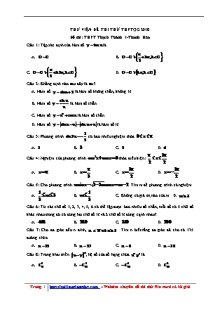 Đề thi thử Trung học phổ thông quốc gia môn Toán Lớp 12 - Năm học 2017-2018 - Sở giáo dục và đào tạo Thạch Thành