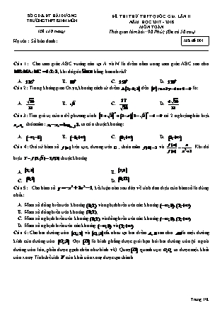 Đề thi thử Trung học phổ thông quốc gia môn Toán Lớp 12 - Năm học 2017-2018 - Trường THPT Kinh Môn