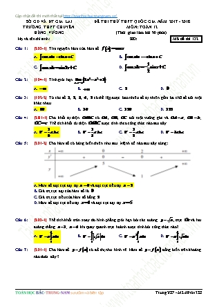 Đề thi thử Trung học phổ thông quốc gia môn Toán Lớp 12 - Năm học 2017-2018 - Trường THPT chuyên Hùng Vương