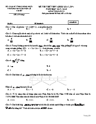 Đề thi thử Trung học phổ thông quốc gia môn Toán Lớp 12 - Năm học 2017-2018 - Trường THPT chuyên Lê Khiết