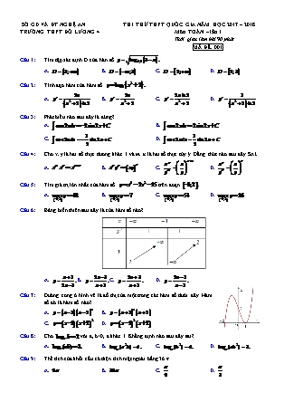 Đề thi thử Trung học phổ thông quốc gia môn Toán Lớp 12 - Năm học 2017-2018 - Trường THPT Đô Lương