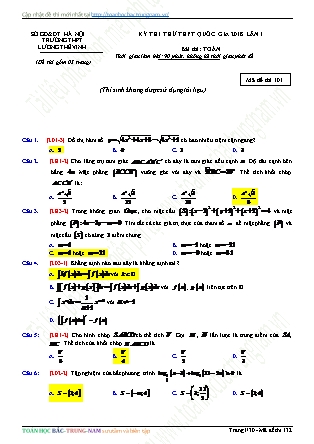 Đề thi thử Trung học phổ thông quốc gia môn Toán Lớp 12 - Trường THPT Lương Thế Vinh