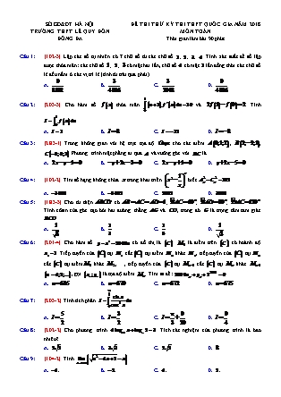 Đề thi thử Trung học phổ thông quốc gia môn Toán Lớp 12 - Trường THPT Lê Quý Đôn