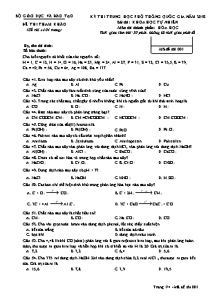 Đề thi Trung học phổ thông quốc gia môn Hóa học Lớp 9 - Đề số 1