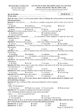 Đề thi Trung học phổ thông quốc gia môn Tiếng Anh - Đề số 11 - Năm học 2017-2018
