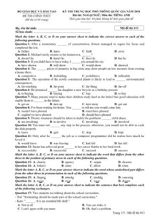 Đề thi Trung học phổ thông quốc gia môn Tiếng Anh - Đề số 13 - Năm học 2017-2018