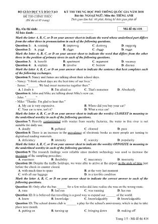 Đề thi Trung học phổ thông quốc gia môn Tiếng Anh - Đề số 18 - Năm học 2017-2018