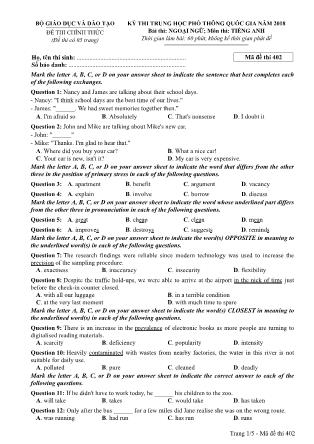 Đề thi Trung học phổ thông quốc gia môn Tiếng Anh - Đề số 2 - Năm học 2017-2018