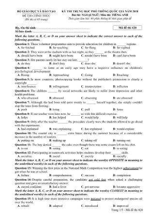 Đề thi Trung học phổ thông quốc gia môn Tiếng Anh - Đề số 20 - Năm học 2017-2018