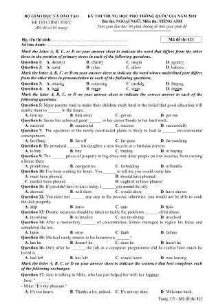 Đề thi Trung học phổ thông quốc gia môn Tiếng Anh - Đề số 21 - Năm học 2017-2018