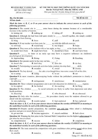 Đề thi Trung học phổ thông quốc gia môn Tiếng Anh - Đề số 22 - Năm học 2017-2018