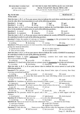 Đề thi Trung học phổ thông quốc gia môn Tiếng Anh - Đề số 23 - Năm học 2017-2018