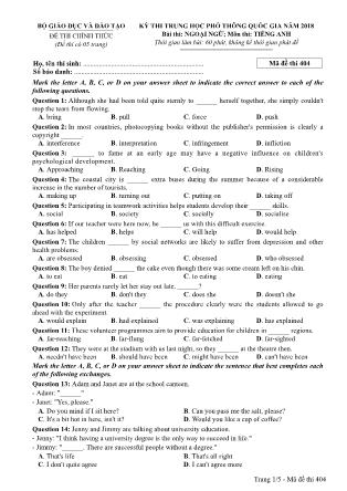 Đề thi Trung học phổ thông quốc gia môn Tiếng Anh - Đề số 4 - Năm học 2017-2018
