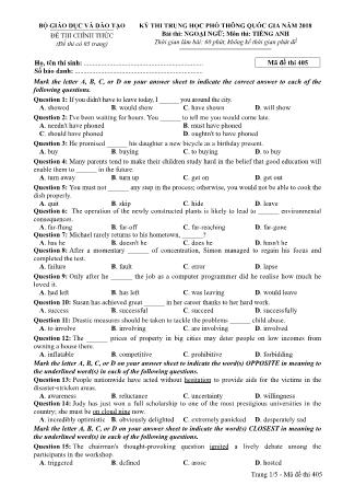 Đề thi Trung học phổ thông quốc gia môn Tiếng Anh - Đề số 5 - Năm học 2017-2018