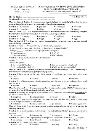 Đề thi Trung học phổ thông quốc gia môn Tiếng Anh - Đề số 6 - Năm học 2017-2018