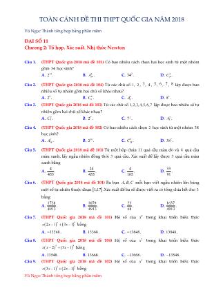 Đề thi Trung học phổ thông quốc gia môn Toán - Chương 2: Tổ hợp, xác suất, nhị thức Newton - Năm học 2017-2018